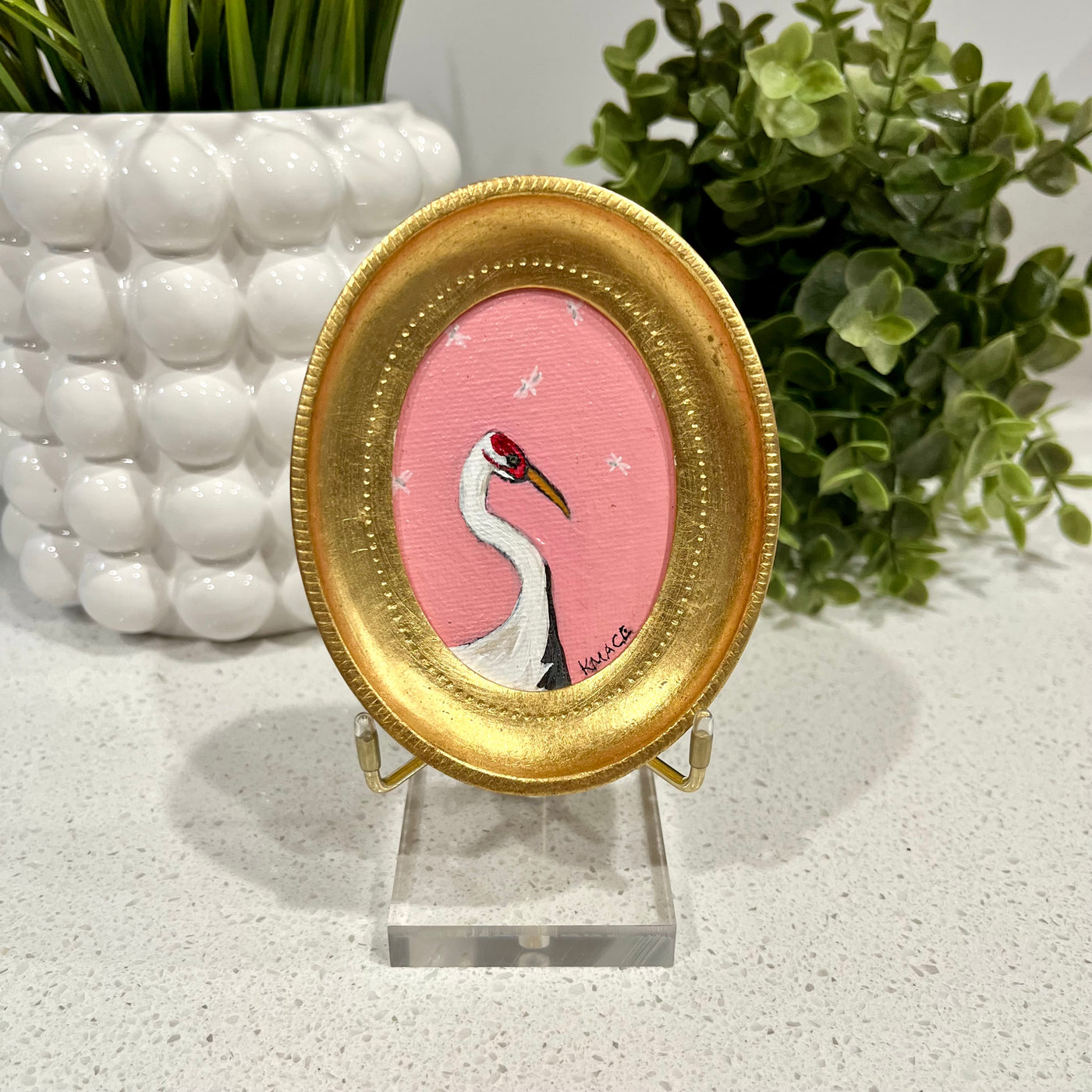 Original Framed Painting - "Haute Heron" (Pink)