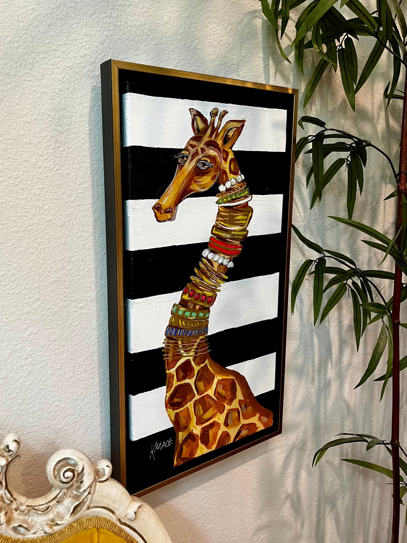 Original Framed Painting Titled "Giraffe Stack II"