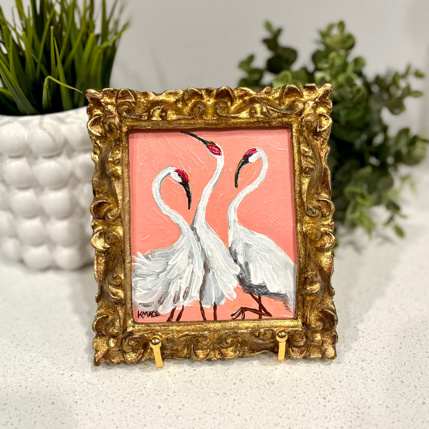 Original Framed Painting - "Haute Herons I" (Pink)