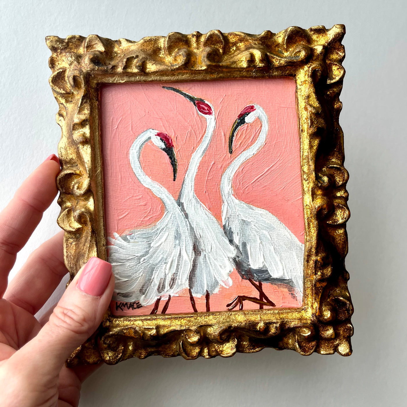 Original Framed Painting - "Haute Herons I" (Pink)